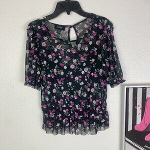 By and By Black Floral Lined XS Blouse Women's  Short Sleeve Top